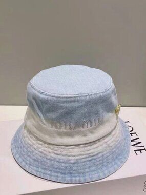 Miu Miu Pale Blue Gradient Washed Denim Slip-On Bucket Sun Hat